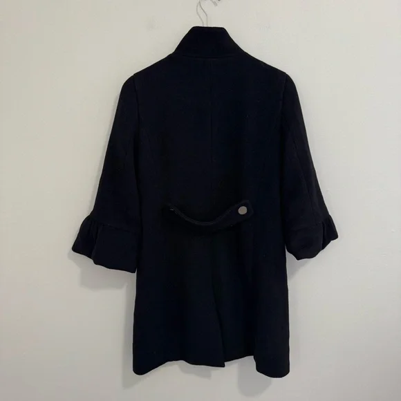 LOFT Black Wool Blend Funnel Neck Coat - Picture 3 of 8